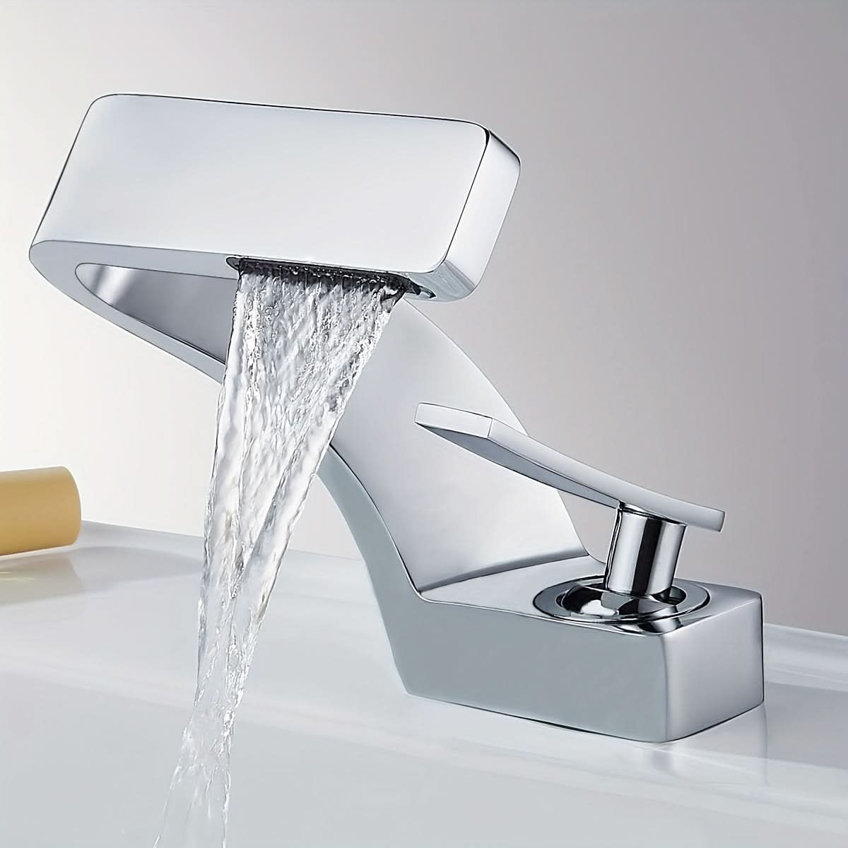 Robinet de salle de bains moderne à effet cascade en acier inoxydable, avec large bec, noir, chromé, doré, mitigeur de lavabo | Sulvida