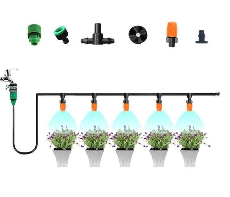 Automatisch irrigatiesysteem 5m/10m/15m/20m met verstelbare sproeiers voor tuin balkon moestuin kas - druppelsysteem besproeiing waterbesparend kunststof PP + POM zwart | Sulvida