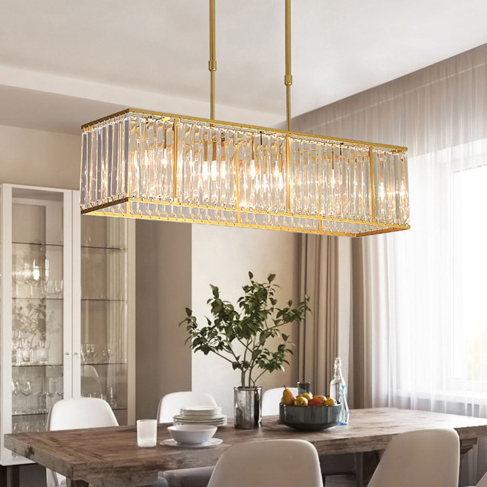 Kristallen Kroonluchter Rechthoekig met E14 Fitting Zwart Goud Eetkamer Keukeneiland Hanglamp Modern | Sulvida