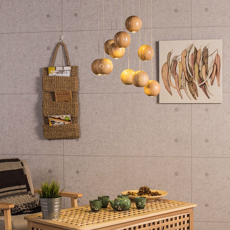 Houten Hanglamp Bol Ø10cm Warm Scandinavisch Design Natuurlijk Hangverlichting Eetkamer Woonkamer Sfeervol | Sulvida