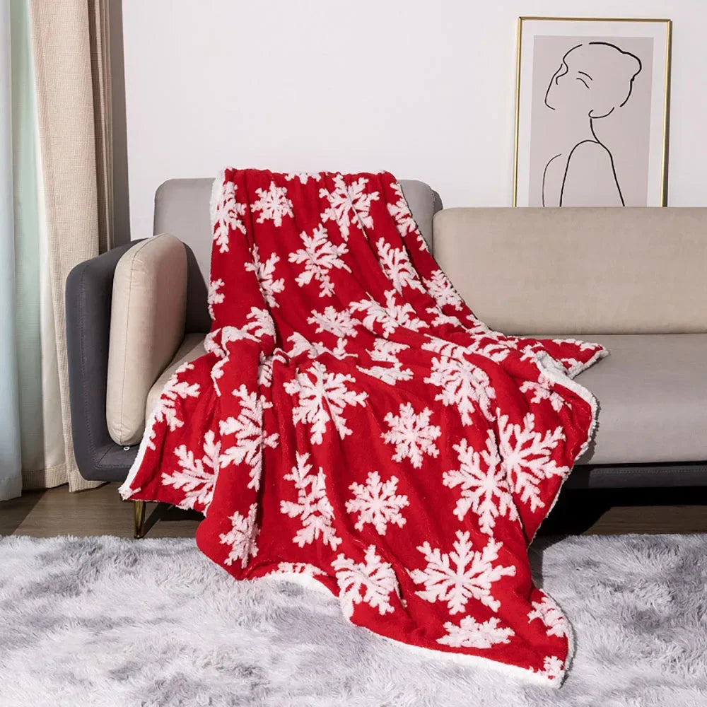 Wollen Deken Kerstthema met Sneeuwvlokpatroon voor Bank en Bed 130 × 160 cm Gezellig Warm Plaid Decoratief | Sulvida