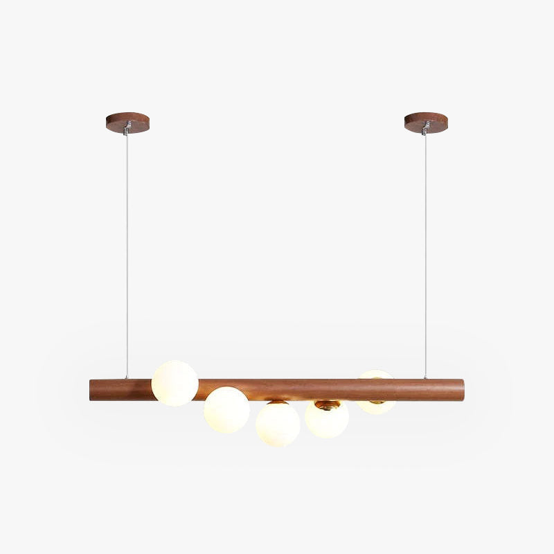 Glazen Hanglamp met Houten Ring Notenbruin Messing Eethoek Woonkamer Slaapkamer Sfeerverlichting Design | Sulvida
