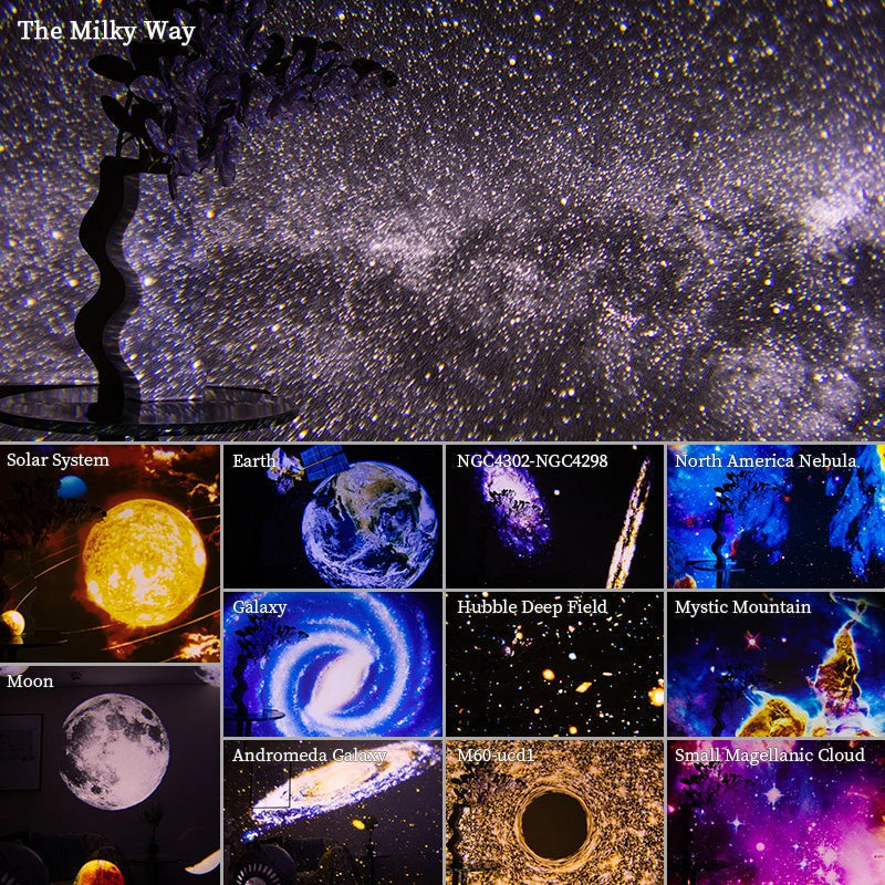 Sterrenprojector Galaxy Projector met 13 Verwisselbare Discs – Verwisselbare Projectiebol voor Kamer Sfeerverlichting Slaapkamer Universum Planetarium Hemel | Sulvida
