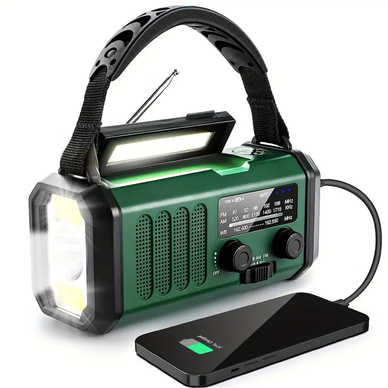 Noodradio 10.000mAh Handmatig Zonne Dynamo Weerradio LED Zaklamp SOS Alarm Powerbank Telefoonoplader | Sulvida