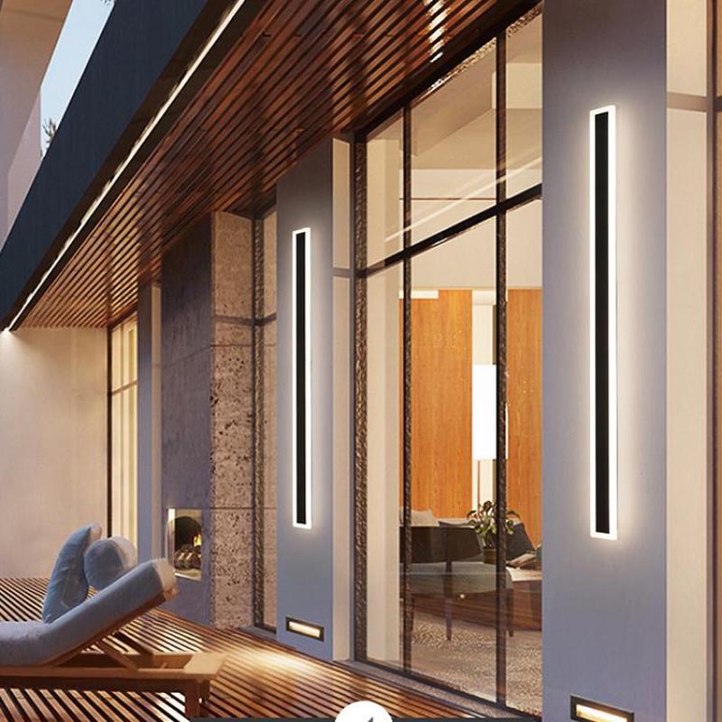 Lineaire LED wandlamp voor buiten zwart wit weersbestendig modern design metaal acryl IP65 tuinverlichting | Sulvida