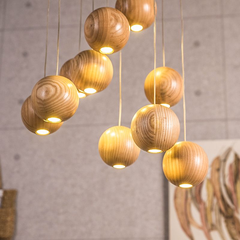 Houten Hanglamp Bol Ø10cm Warm Scandinavisch Design Natuurlijk Hangverlichting Eetkamer Woonkamer Sfeervol | Sulvida