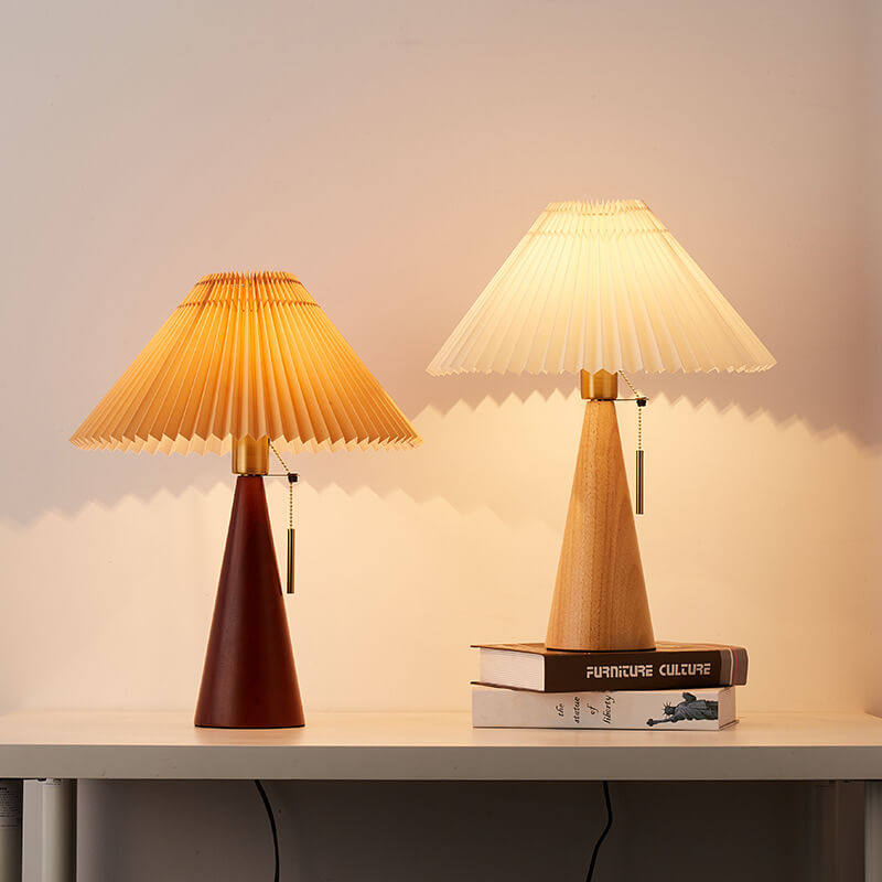 Japanse Tafellamp Hout met Plissékap Vintage LED E26 35×48cm Sfeerlicht Woonkamer Slaapkamer Nachtkastje | Sulvida