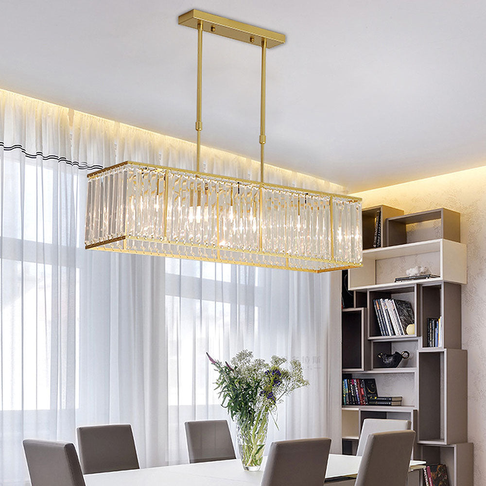 Kristallen Kroonluchter Rechthoekig met E14 Fitting Zwart Goud Eetkamer Keukeneiland Hanglamp Modern | Sulvida