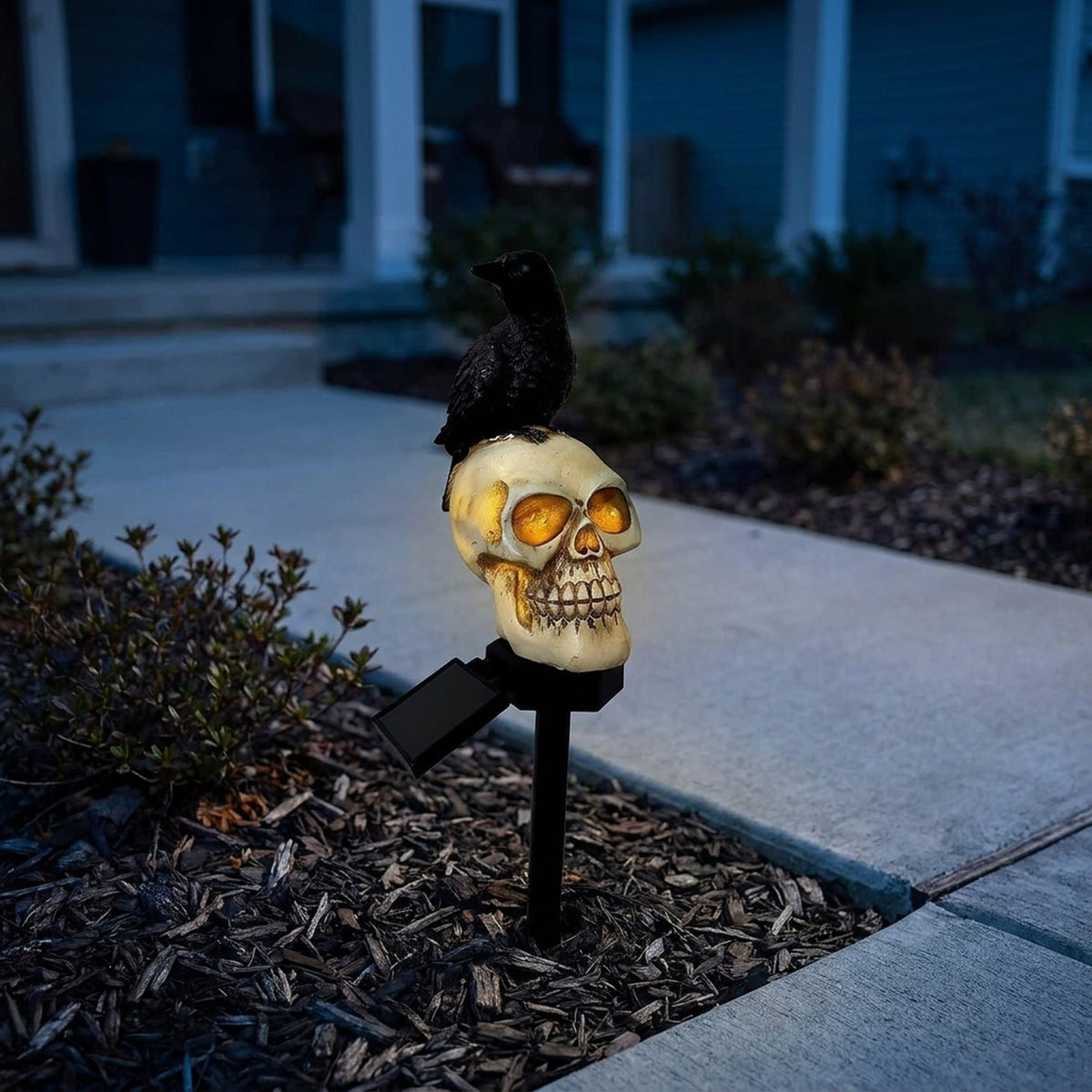 Solar Doodshoofd Tuinverlichting met Raaf Zwart Wit Halloween Decoratie Padverlichting LED Tuin Sfeer | Sulvida