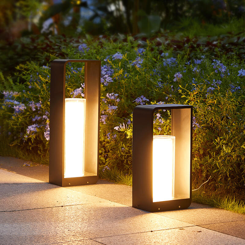 Tuinverlichting LED Vierkant Zwart RVS Acryl Frame Paal Lichtpunt Terras Pad Verlichting Outdoor 30-60cm | Sulvida