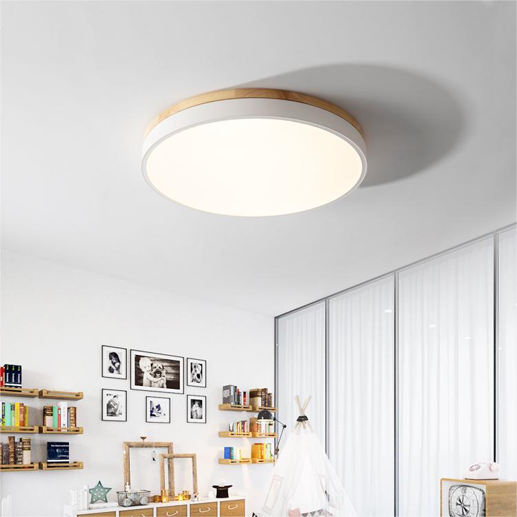 Ronde houten plafondlamp LED 30/40/50 cm dimbaar met afstandsbediening natuurhout wit geel roze blauw | Sulvida