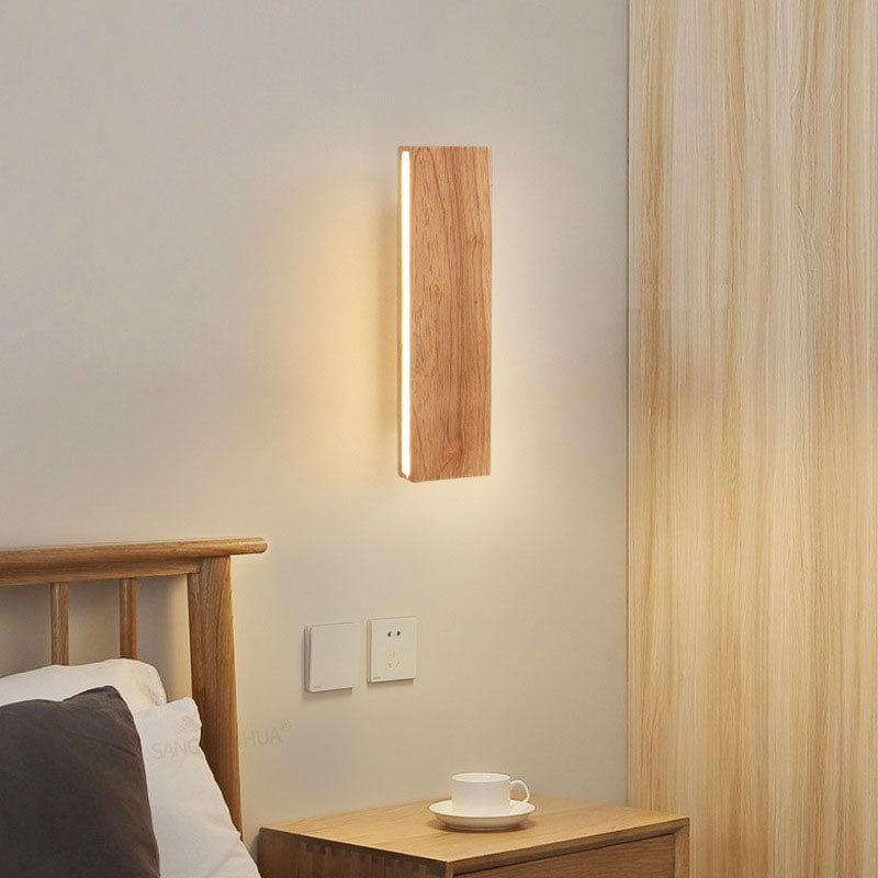 Houten wandlamp rechthoekig draaibaar met LED verlichting voor slaapkamer woonkamer gang modern design 22-52 cm | Sulvida