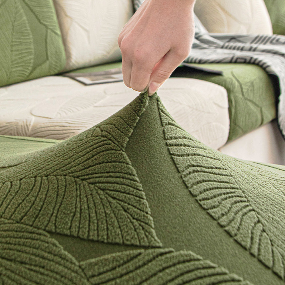 Jacquard Bankhoes met Bladmotief – Waterafstotend & Krasbestendig – Elastisch Fluweel – Meubelbeschermer | Sulvida