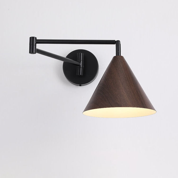 Verstelbare wandlamp met houtkleur metalen kap Scandinavisch design slaapkamer woonkamer modern leeslamp | Sulvida