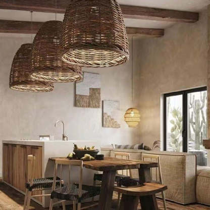 Rotan Hanglamp Vintage E27 Fitting Sfeerverlichting Woonkamer Slaapkamer Eettafel Natuurlijk Gevlochten | Sulvida