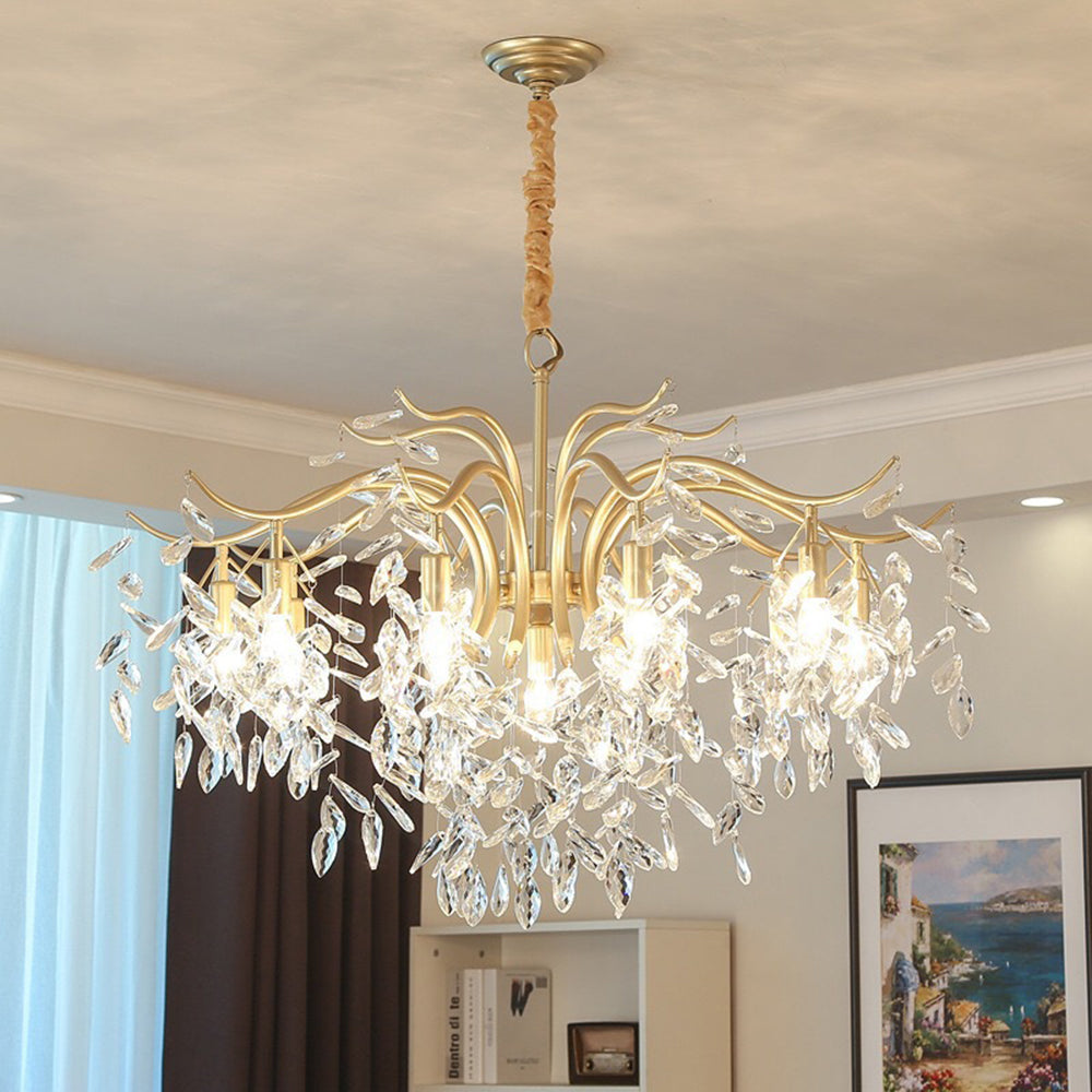Kristallen Hanglamp Bloemvorm LED Verlichting Eetkamer Modern Luxe Kroonluchter Zwart Goud Design Woonkamer | Sulvida