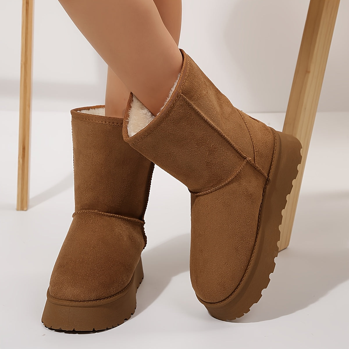 Bottes d’hiver hautes pour femme, doublure en laine de mouton, à enfiler, semelle en PVC, chaudes, confortables et imperméables, couleur camel | Sulvida