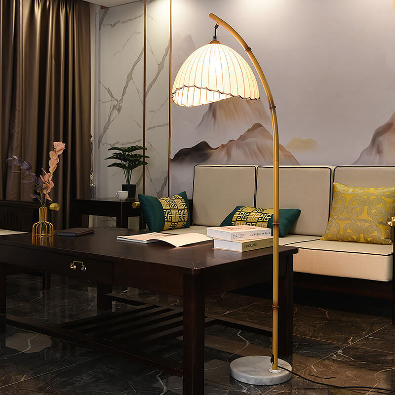 Vloerlamp Bamboe Stijl Zwart Wit Stoffen Kap Sfeervol Woonkamer Slaapkamer Hal E26 160cm Modern Interieur | Sulvida