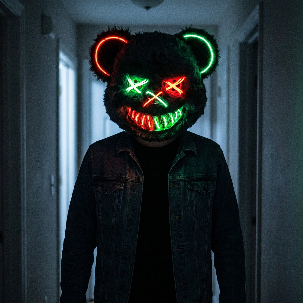Verlicht Pluche Horrormasker Beer of Konijn met Neon Draad voor Feesten en Halloween Verkleedkleding | Sulvida