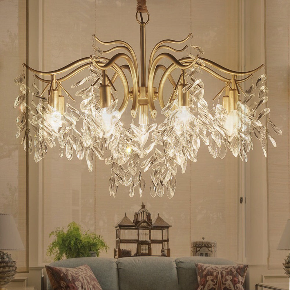 Kristallen Hanglamp Bloemvorm LED Verlichting Eetkamer Modern Luxe Kroonluchter Zwart Goud Design Woonkamer | Sulvida