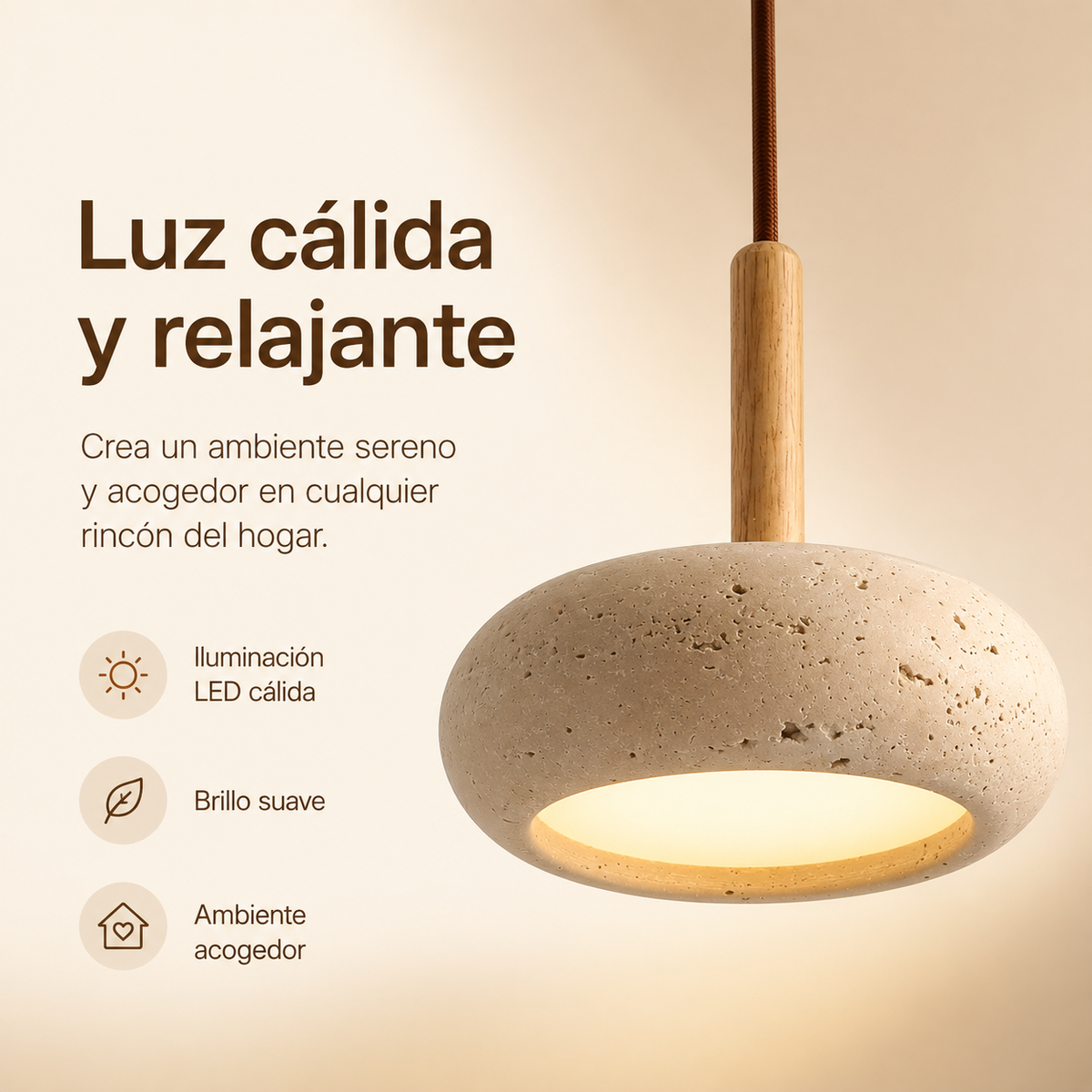 LED Hanglamp Japanse Stijl Houten Steen Kap Verstelbaar 15cm Warm Licht Natuurlijk Design Woonkamer Eetkamer | Sulvida