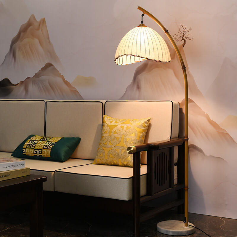 Vloerlamp Bamboe Stijl Zwart Wit Stoffen Kap Sfeervol Woonkamer Slaapkamer Hal E26 160cm Modern Interieur | Sulvida