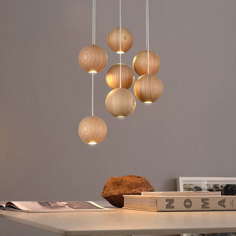Houten Hanglamp Bol Ø10cm Warm Scandinavisch Design Natuurlijk Hangverlichting Eetkamer Woonkamer Sfeervol | Sulvida