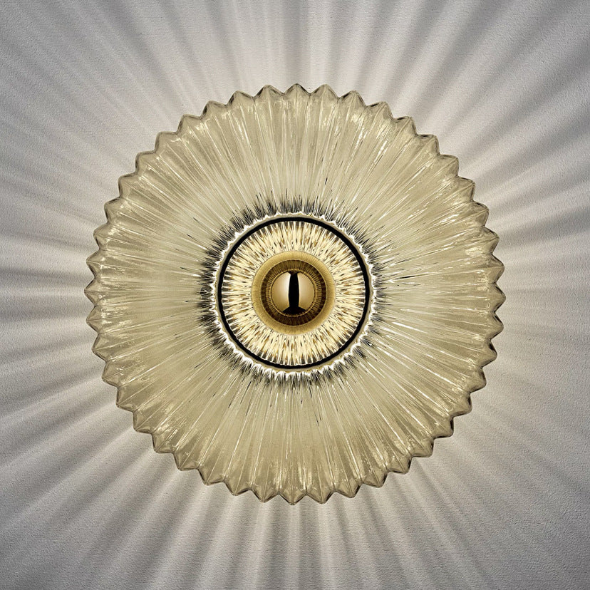 Glazen wandlamp met gestreept glas 24 cm ijzeren behuizing voor woonkamer slaapkamer hal gang Nordic design | Sulvida