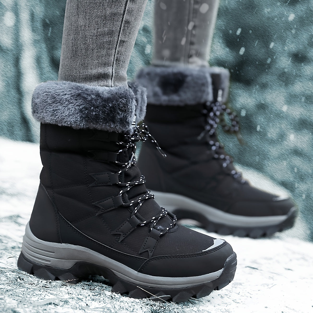 Gevoerde Winterlaarzen Dames Waterdicht Warm Antislip Zool Bont Sneeuwlaarzen Beige Donkerbruin Winter | Sulvida