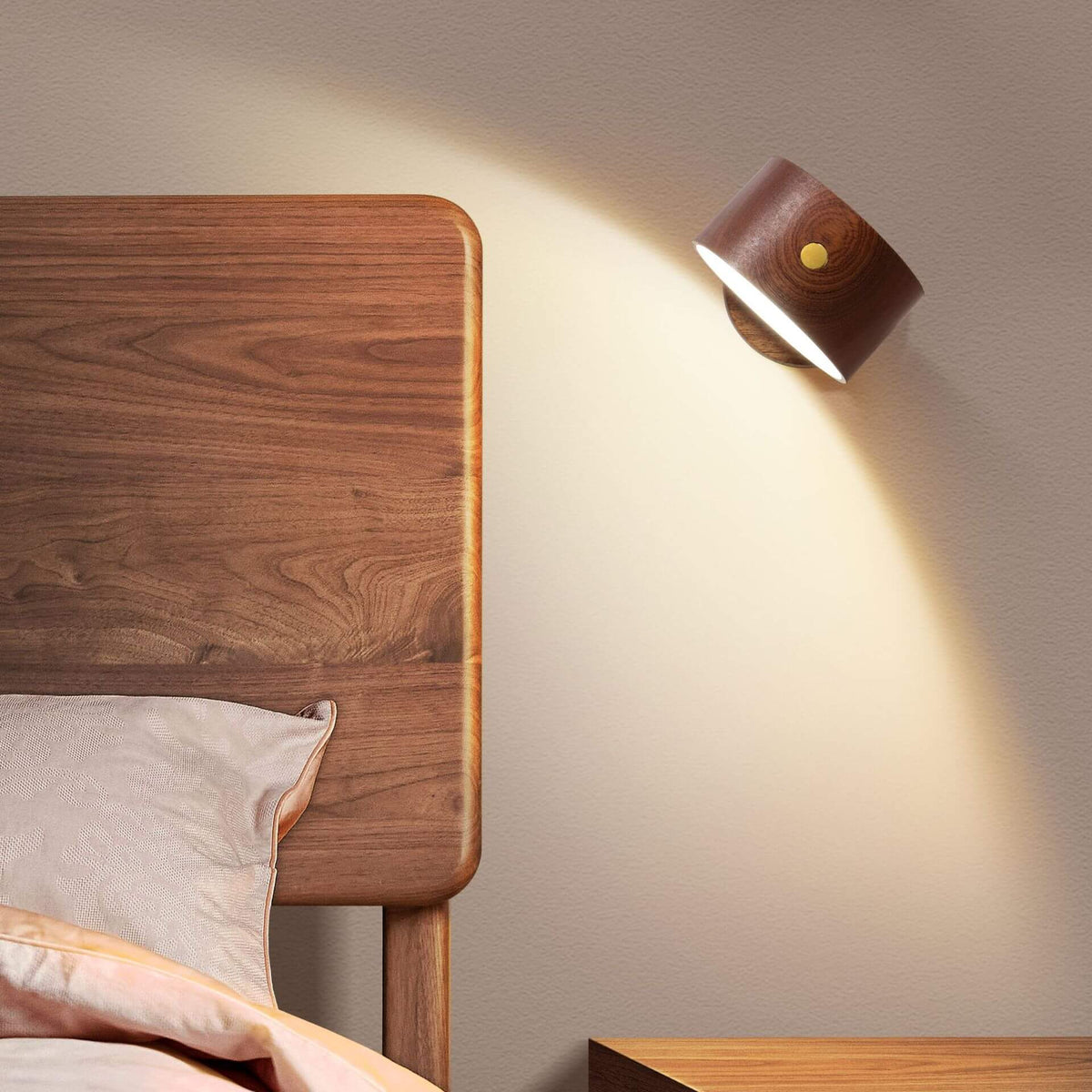 Houten wandlamp USB oplaadbaar magnetisch touchbediening dimbaar LED nachtlampje modern sfeervol design | Sulvida