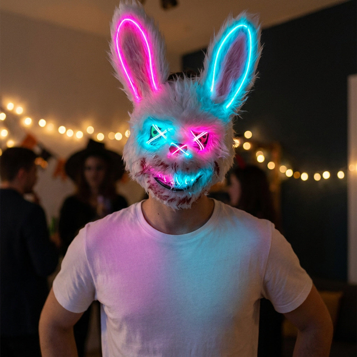 Verlicht Pluche Horrormasker Beer of Konijn met Neon Draad voor Feesten en Halloween Verkleedkleding | Sulvida