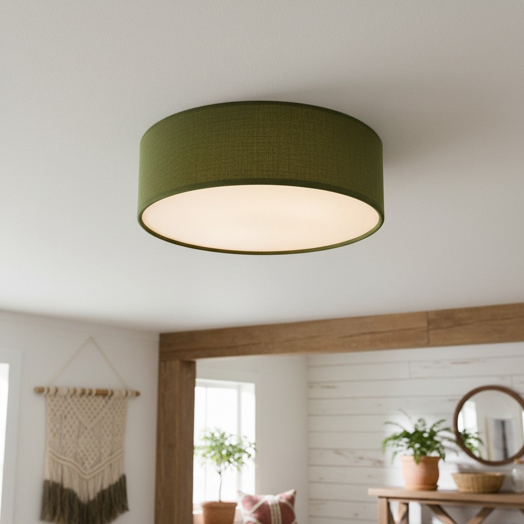Plafondlamp Linnen Trommel Natuurlijk Textiel Warm Dimbaar Licht Stijlvol Design Slaapkamer Woonkamer Eetkamer | Sulvida
