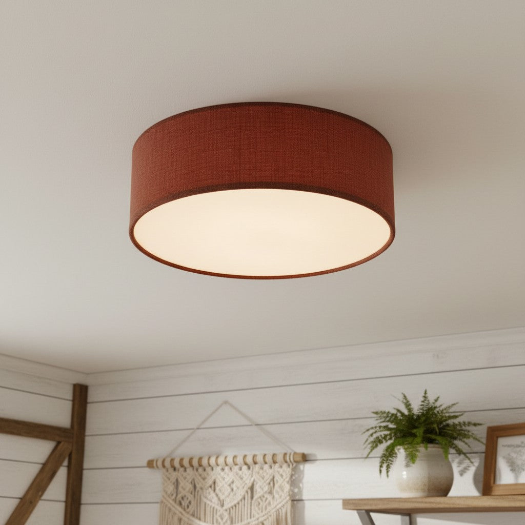 Plafondlamp Linnen Trommel Natuurlijk Textiel Warm Dimbaar Licht Stijlvol Design Slaapkamer Woonkamer Eetkamer | Sulvida