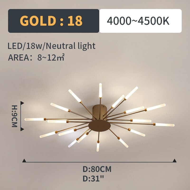 Plafondlamp vuurwerk-design zwart goud LED metaal acryl flush mount woonkamer slaapkamer modern luxe | Sulvida