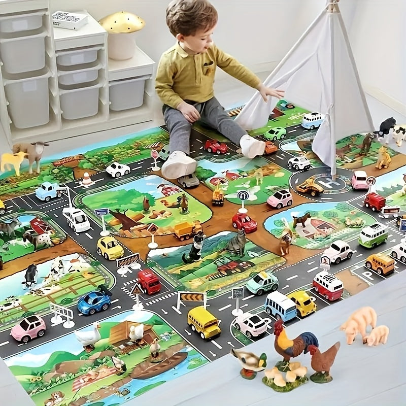 Interactief Speelkleed Boerderij en Verkeer Kinderen 100x130 cm Educatief Speelmat Fantasiespel Vloermat | Sulvida