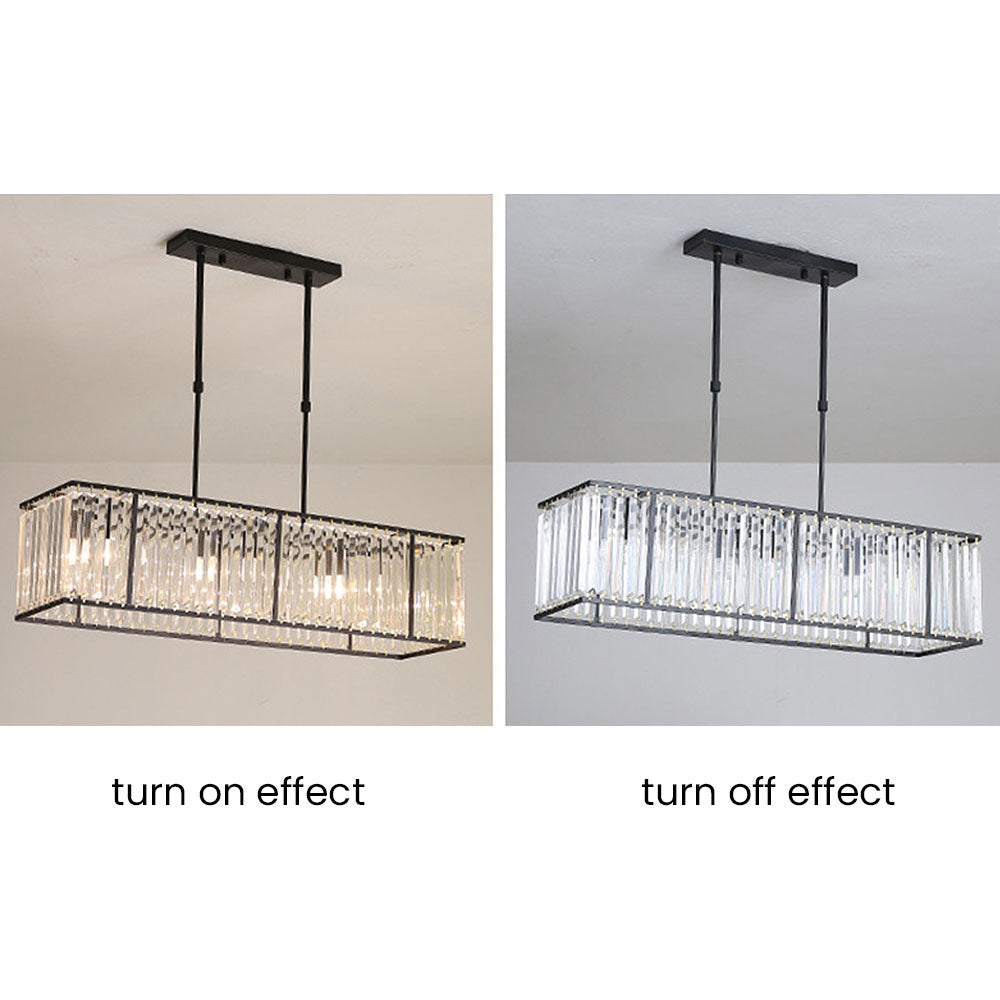 Kristallen Kroonluchter Rechthoekig met E14 Fitting Zwart Goud Eetkamer Keukeneiland Hanglamp Modern | Sulvida