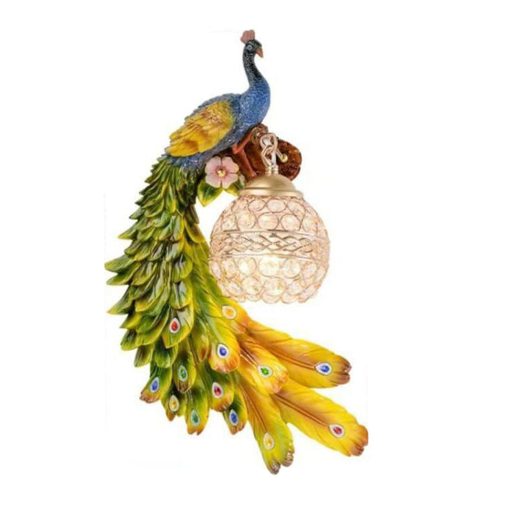 Wandlamp Kristallen Bol Pauw Hars Decoratief Enkel Lichtpunt Sfeervol Interieur Luxe Accent Wandverlichting | Sulvida