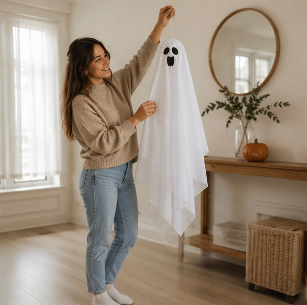 Hangende Spookfiguren Set van 3 Stuks Wit Gaas Halloween Decoratie Binnen & Buiten Griezelversiering | Sulvida