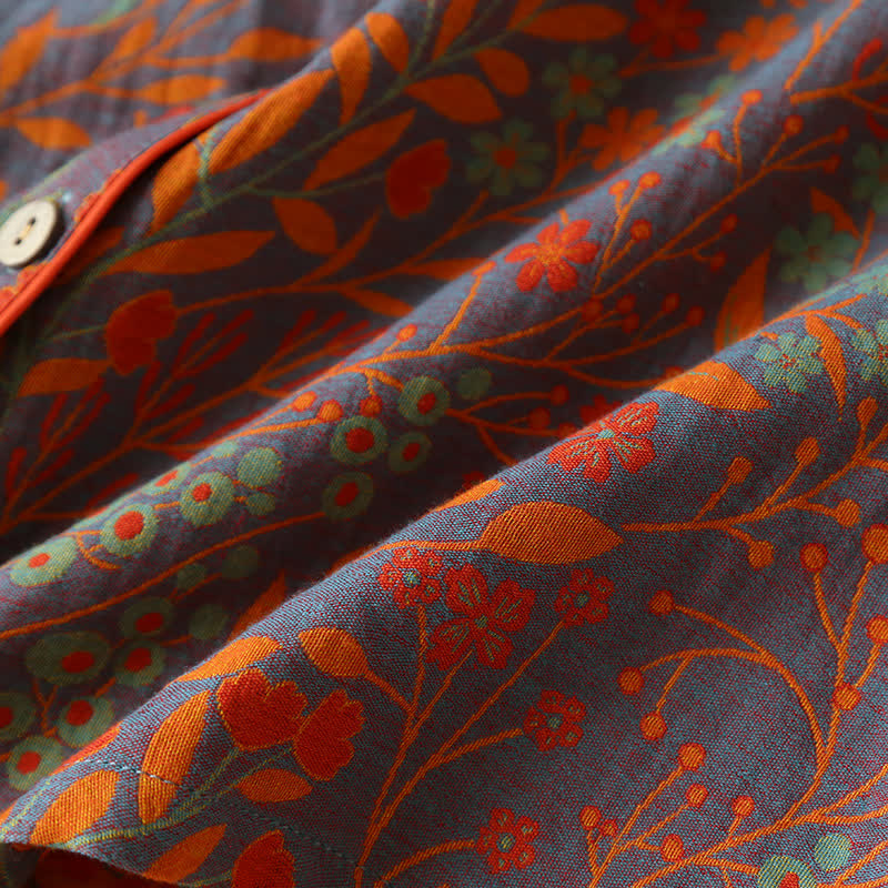 Vintage Loungewear Set met Blaaddessin - Katoenen Pyjama met Klassiek Jacquardpatroon voor Dames en Heren - Comfortabele Homewear | Sulvida