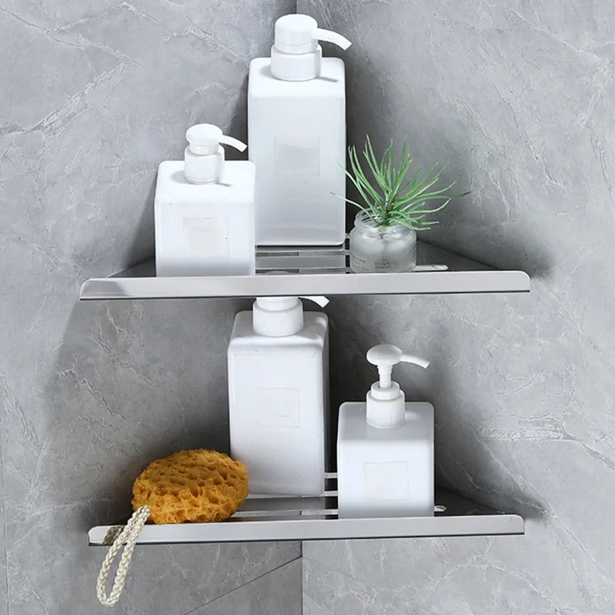 RVS Hoekplank Douche Chroom Zwart Wandmontage Opberger Rek Badkamer Organizer met Afvoergaten Doucherek | Sulvida