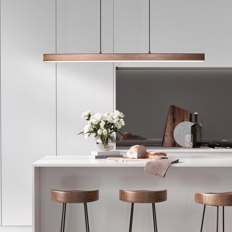 Moderne LED Hanglamp Lineair Design Zwart Bruin Dimbaar Eettafel Woonkamer Metaal Acryl 80-150cm Eetkamer | Sulvida