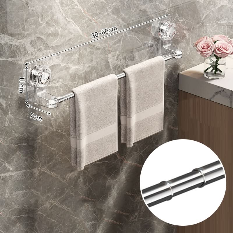 Porte-serviettes extensible sans perçage 30-60 cm, noir, blanc ou acier inoxydable, pivotant à 180°, autocollant, fixation murale pour salle de bains - Sulvida