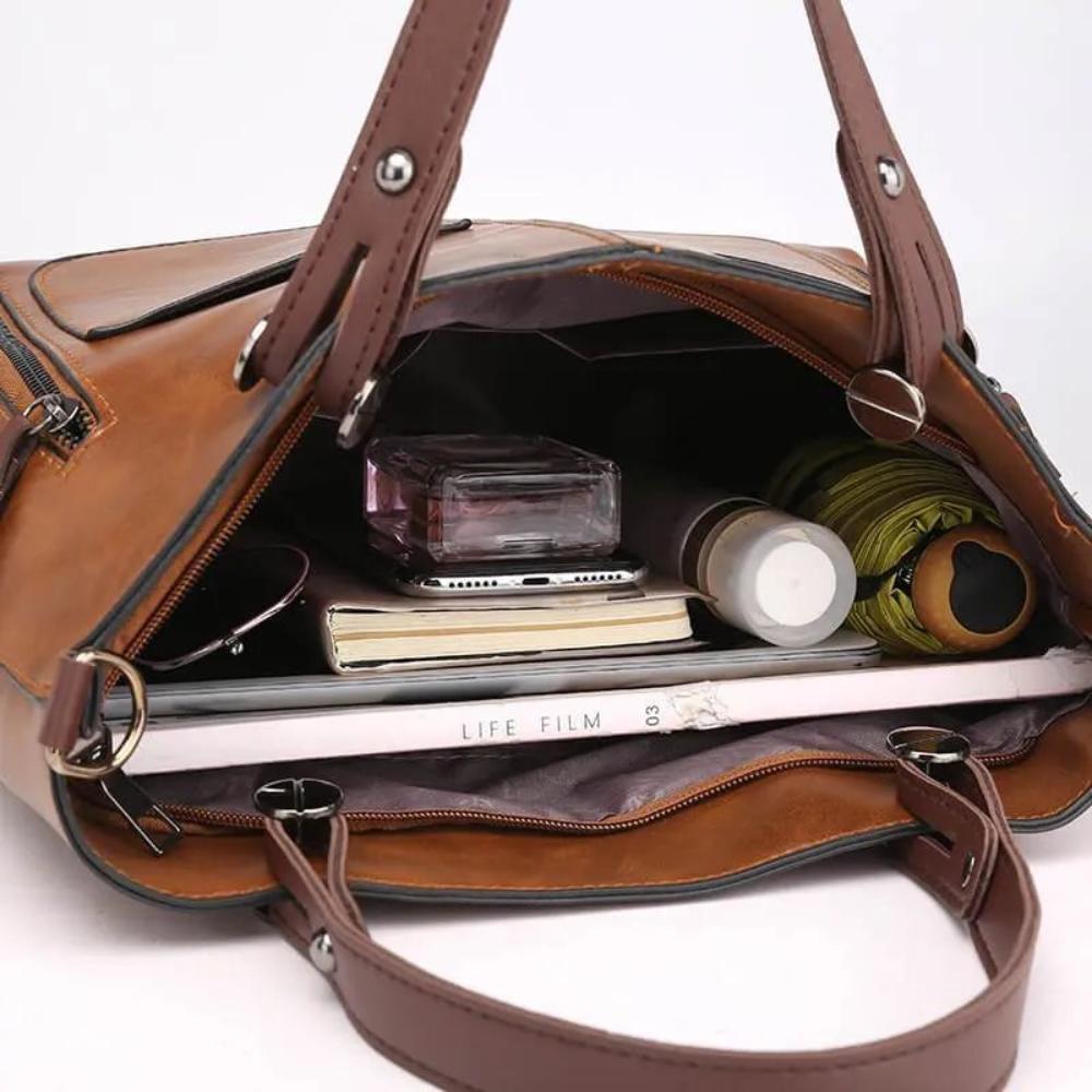 Leren Schoudertas Dames Klassiek Elegante Vintage Look Tijdloze Accessoire Handtas Crossbody Bruin Zwart Grijs | Sulvida