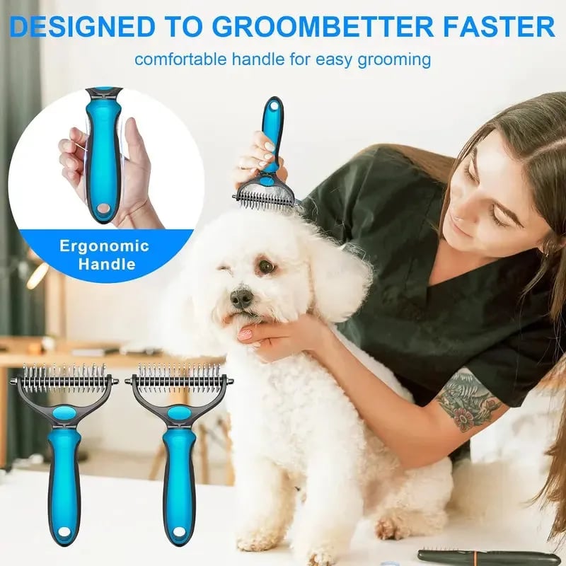 Brosse double face pour chiens et chats avec picots en acier inoxydable et peigne démêlant, pour un pelage doux et bien entretenu | Sulvida