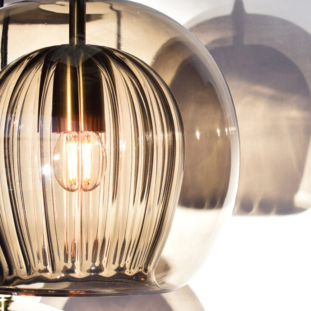 Glazen Hanglamp Bol Transparant & Amber Met Metalen Fitting E26/E27 Moderne Verlichting Eetkamer Slaapkamer | Sulvida