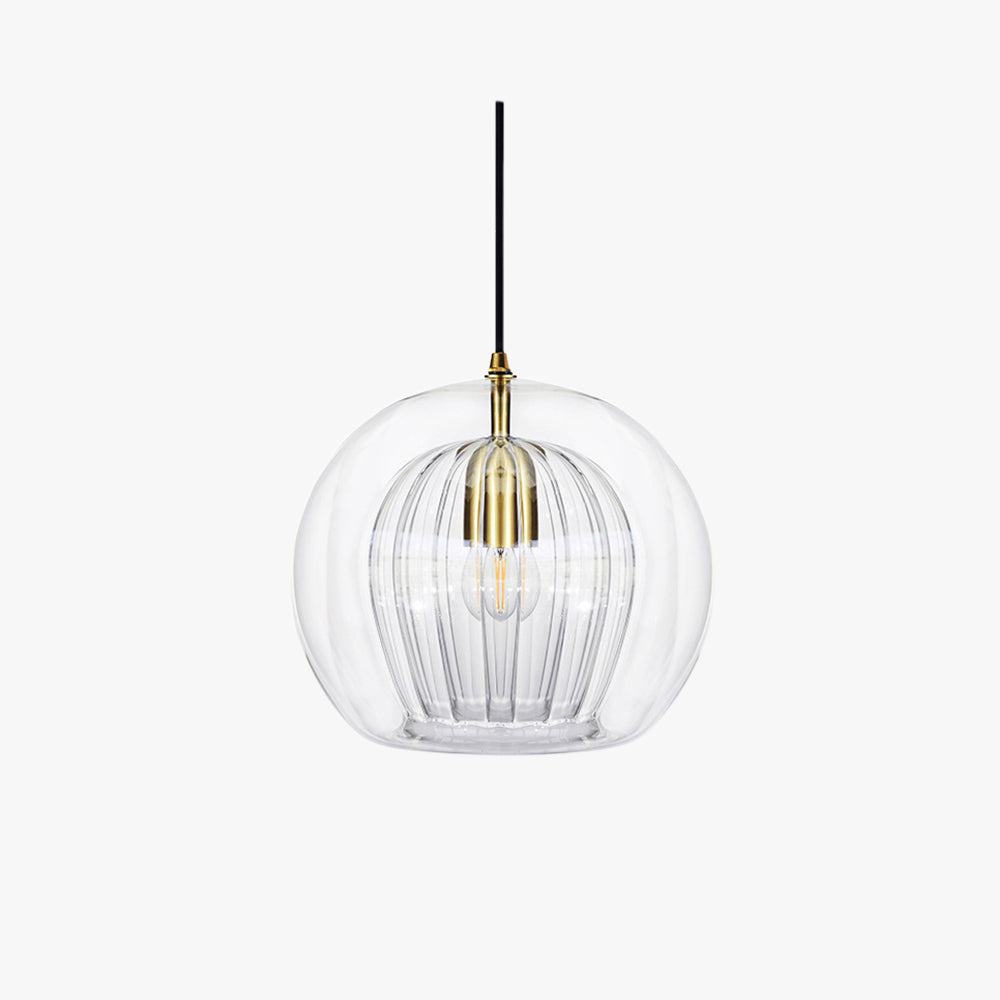 Glazen Hanglamp Bol Transparant & Amber Met Metalen Fitting E26/E27 Moderne Verlichting Eetkamer Slaapkamer | Sulvida