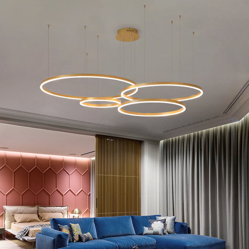 Hanglamp Metalen Ringen Zwart Goud Koffie LED Modern Dimbaar Eettafel Woonkamer Slaapkamer Verstelbaar | Sulvida