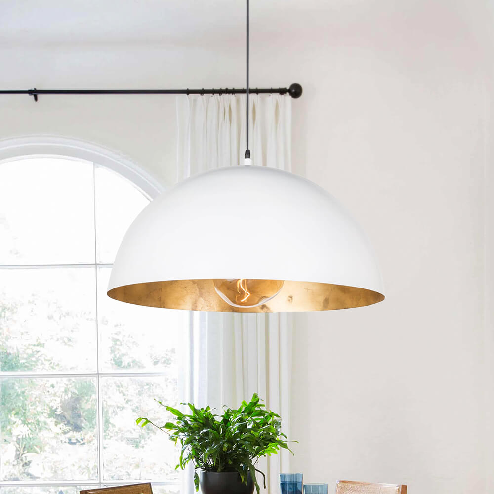 Metalen Koepel Hanglamp Zwart Staal Oversized Design Industrieel Goud Binnenzijde Nordic Stijl Verlichting | Sulvida