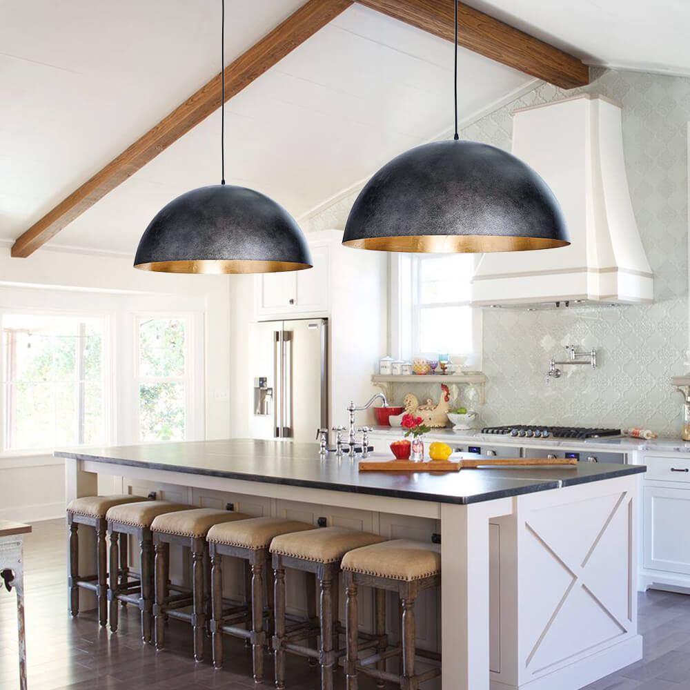 Metalen Koepel Hanglamp Zwart Staal Oversized Design Industrieel Goud Binnenzijde Nordic Stijl Verlichting | Sulvida