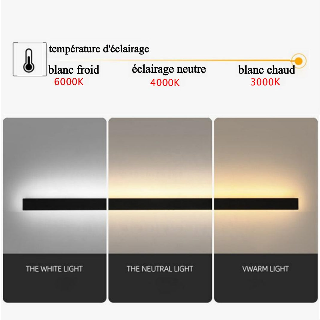 Applique murale LED d’extérieur étanche IP65 en métal noir et blanc à intensité variable, avec détecteur de mouvement, éclairage linéaire de 30-200cm | Sulvida